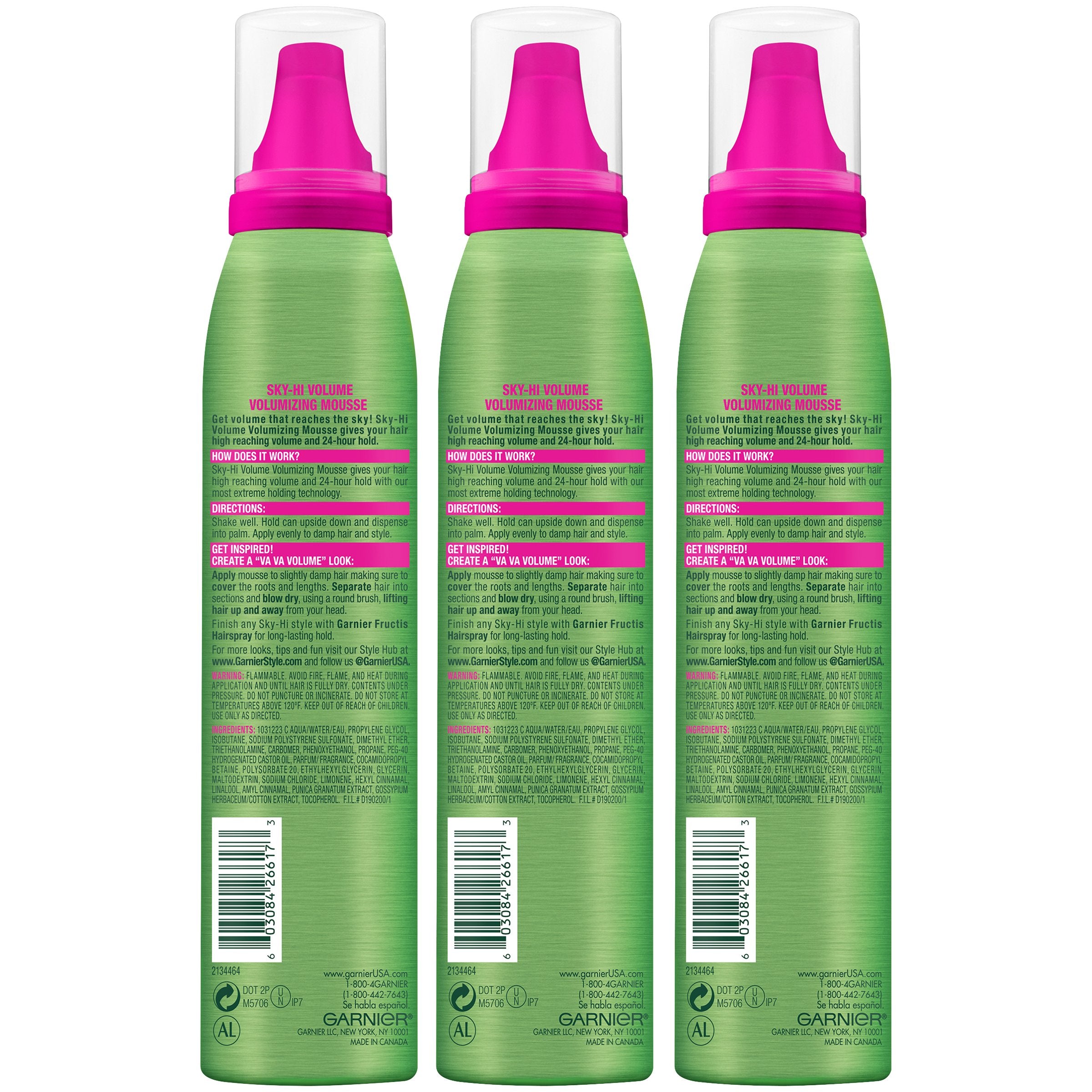 Garnier Hair Care Fructis Style Sky-hi Volume Volumnizing Mousse, 3 Count